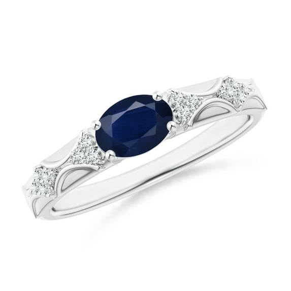 ANGARA Natural Oval Blue Sapphire Vintage Style Ring with Diamond Accents in 14K White Gold for Women (Size-7x5mm) | September Birthstone, Anniversary, Jewelry Gift for Women | Natural Sapphire Ring