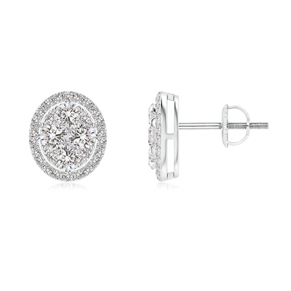 ANGARA Natural Oval Composite Diamond Halo Studs in 14K White Gold for Women (Size-2.9mm| Color-I-J| Clarity-I1-I2) | April Birthstone, Anniversary, Jewelry Gift for Women | Natural Diamond Earrings