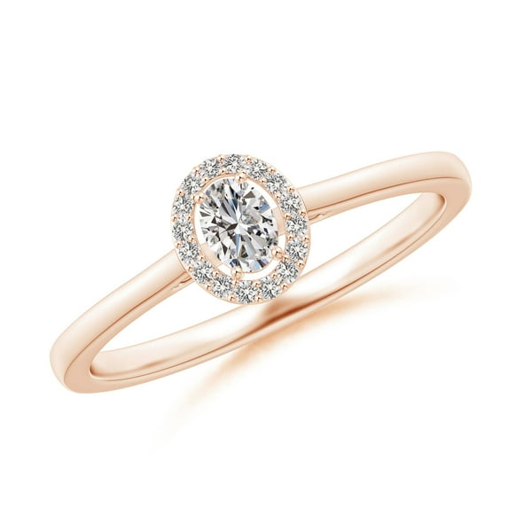 ANGARA Natural Oval Diamond Halo Engagement Ring in 14K Rose Gold for Women (Size-4x3mm| Color-I-J| Clarity-I1-I2) | April Birthstone, Anniversary, Jewelry Gift for Women | Natural Diamond Ring