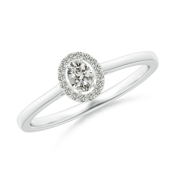 ANGARA Natural Oval Diamond Halo Engagement Ring in 14K White Gold for Women (Size-4x3mm| Color-K| Clarity-I3) | April Birthstone, Birthday, Anniversary, Jewelry Gift for Women | Natural Diamond Ring