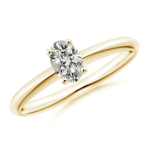 ANGARA Natural Oval Diamond Solitaire Engagement Ring in 14K Yellow Gold for Women (Size-6x4mm| Color-K| Clarity-I3) | April Birthstone, Anniversary, Jewelry Gift for Women | Natural Diamond Ring
