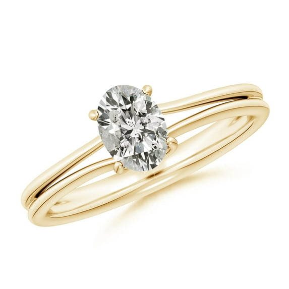 ANGARA Natural Oval Diamond Solitaire Engagement Ring in 14K Yellow Gold for Women (Size-7x5mm| Color-K| Clarity-I3) | April Birthstone, Anniversary, Jewelry Gift for Women | Natural Diamond Ring