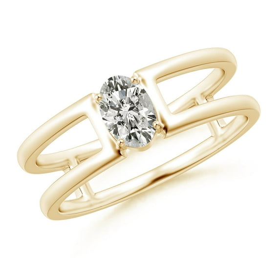 ANGARA Natural Oval Diamond Solitaire Split Shank Ring in 14K Yellow Gold for Women (Size-6x4mm| Color-K| Clarity-I3) | April Birthstone, Anniversary, Jewelry Gift for Women | Natural Diamond Ring