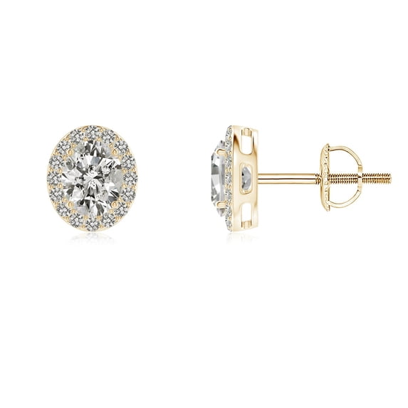 ANGARA Natural Oval Diamond Studs with Diamond Halo in 14K Yellow Gold for Women (Size-5x3mm| Color-K| Clarity-I3) | April Birthstone, Anniversary, Jewelry Gift for Women | Natural Diamond Earrings