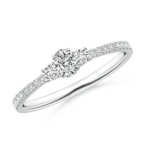 ANGARA Natural Oval and Diamond Three Stone Ring in 14K White Gold for Women (Size-4x3mm| Color-H| Clarity-SI2) | April Birthstone, Anniversary, Jewelry Gift for Women | Natural Diamond Ring