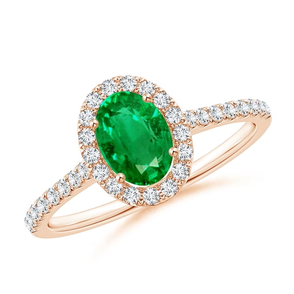 ANGARA Natural Oval Emerald Halo Ring with Diamond Accents in 14K Rose Gold for Women (Size-7x5mm) | May Birthstone, Birthday, Anniversary, Jewelry Gift for Women | Natural Emerald Ring