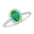 thumbnail image 1 of ANGARA Natural Oval Emerald Halo Ring with Diamond Accents in 14K White Gold for Women (Size-7x5mm) | May Birthstone, Birthday, Anniversary, Jewelry Gift for Women | Natural Emerald Ring, 1 of 10