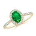 thumbnail image 1 of ANGARA Natural Oval Emerald Halo Ring with Diamond Accents in 14K Yellow Gold for Women (Size-7x5mm) | May Birthstone, Birthday, Anniversary, Jewelry Gift for Women | Natural Emerald Ring, 1 of 10