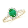 thumbnail image 1 of ANGARA Natural Oval Emerald Halo Twisted Vine Ring in 14K Yellow Gold for Women (Size-7x5mm) | May Birthstone, Birthday, Anniversary, Jewelry Gift for Women | Natural Emerald Ring, 1 of 9