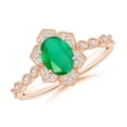 thumbnail image 1 of ANGARA Natural Oval Emerald Trillium Floral Shank Ring in 14K Rose Gold for Women (Size-7x5mm) | May Birthstone, Birthday, Anniversary, Jewelry Gift for Women | Natural Emerald Ring, 1 of 9