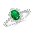 thumbnail image 1 of ANGARA Natural Oval Emerald Trillium Floral Shank Ring in 14K White Gold for Women (Size-7x5mm) | May Birthstone, Birthday, Anniversary, Jewelry Gift for Women | Natural Emerald Ring, 1 of 9