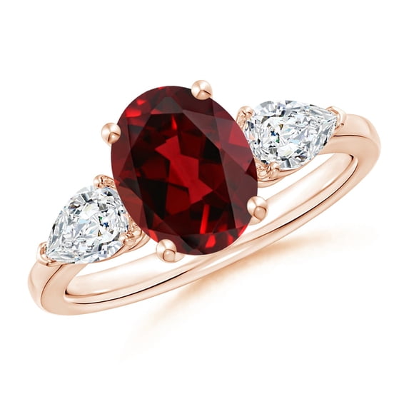 ANGARA Natural Oval Garnet Three Stone Ring with Pear Diamonds in 14K Rose Gold (9x7mm Garnet) | January Birthstone, Anniversary, Jewelry Gift for Women | Natural Garnet Ring (Ring Size - 8)