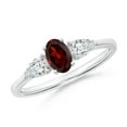 thumbnail image 1 of ANGARA Natural Oval Garnet Three Stone Ring with Pear Diamonds in 14K White Gold (6x4mm Garnet) | January Birthstone, Anniversary, Jewelry Gift for Women | Natural Garnet Ring (Ring Size - 8), 1 of 8