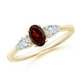 thumbnail image 1 of ANGARA Natural Oval Garnet Three Stone Ring with Pear Diamonds in 14K Yellow Gold (6x4mm Garnet) | January Birthstone, Anniversary, Jewelry Gift for Women | Natural Garnet Ring (Ring Size - 10), 1 of 8