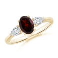 thumbnail image 1 of ANGARA Natural Oval Garnet Three Stone Ring with Pear Diamonds in 14K Yellow Gold (7x5mm Garnet) | January Birthstone, Anniversary, Jewelry Gift for Women | Natural Garnet Ring (Ring Size - 8), 1 of 8