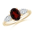 thumbnail image 1 of ANGARA Natural Oval Garnet Three Stone Ring with Pear Diamonds in 14K Yellow Gold (8x6mm Garnet) | January Birthstone, Anniversary, Jewelry Gift for Women | Natural Garnet Ring (Ring Size - 12.5), 1 of 8