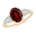 thumbnail image 1 of ANGARA Natural Oval Garnet Three Stone Ring with Pear Diamonds in 14K Yellow Gold (9x7mm Garnet) | January Birthstone, Anniversary, Jewelry Gift for Women | Natural Garnet Ring (Ring Size - 9), 1 of 8