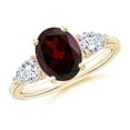 thumbnail image 1 of ANGARA Natural Oval Garnet Three Stone Ring with Pear Diamonds in 14K Yellow Gold (9x7mm Garnet) | January Birthstone, Anniversary, Jewelry Gift for Women | Natural Garnet Ring (Ring Size - 12), 1 of 8