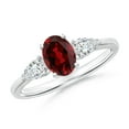 thumbnail image 1 of ANGARA Natural Oval Garnet Three Stone Ring with Pear Diamonds in Platinum (7x5mm Garnet) | January Birthstone, Anniversary, Jewelry Gift for Women | Natural Garnet Ring (Ring Size - 7.5), 1 of 8