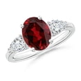 thumbnail image 1 of ANGARA Natural Oval Garnet Three Stone Ring with Pear Diamonds in Platinum (9x7mm Garnet) | January Birthstone, Anniversary, Jewelry Gift for Women | Natural Garnet Ring (Ring Size - 11.5), 1 of 8