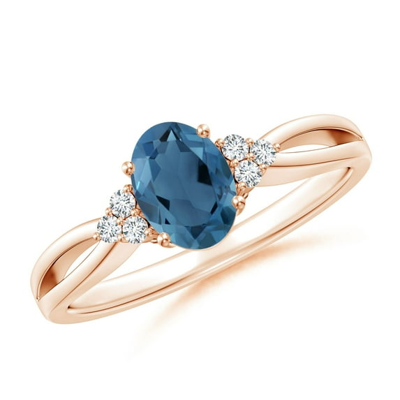 ANGARA Natural Oval London Blue Topaz Split Shank Ring with Trio ...