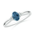 thumbnail image 1 of ANGARA Natural Oval London Blue Topaz Split Shank Ring with Trio Diamonds in 14K White Gold for Women (Size-6x4mm) | November Birthstone Jewelry for Women | London Blue Topaz Ring (Ring Size - 6.5), 1 of 9