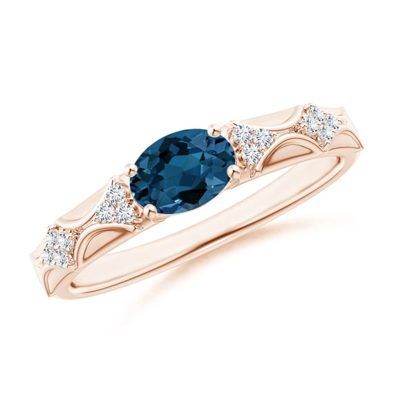 ANGARA Natural London Blue Topaz Ring with Diamond Accents in 14K Rose Gold for Women (Size-7x5mm) | November Birthstone, Anniversary, Jewelry Gift for Women | Natural London Blue Topaz Ring