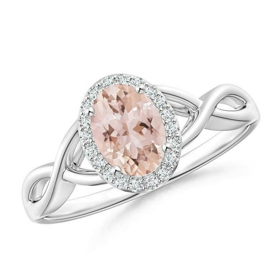ANGARA Natural Oval Morganite Infinity Ring with Diamond Halo in 925 Sterling Silver for Women | Birthday, Anniversary, Jewelry Gift for Women | Natural Morganite Ring