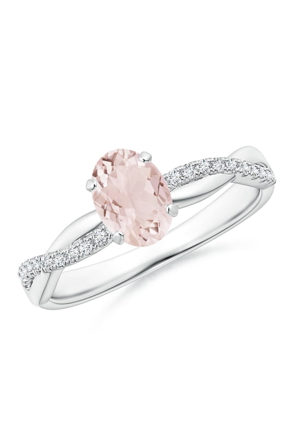 Natural Oval Morganite Twist Shank Ring with Diamonds in 925 Sterling Silver for Women | Birthday, Anniversary, Jewelry Gift for Women | Natural Morganite Ring