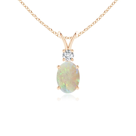 ANGARA Natural Oval Opal V-Bale Pendant with Diamond Accent in 14K Rose Gold for Women (Size-7x5mm) | October Birthstone, Birthday, Anniversary, Jewelry Gift for Women | Natural Opal Necklace