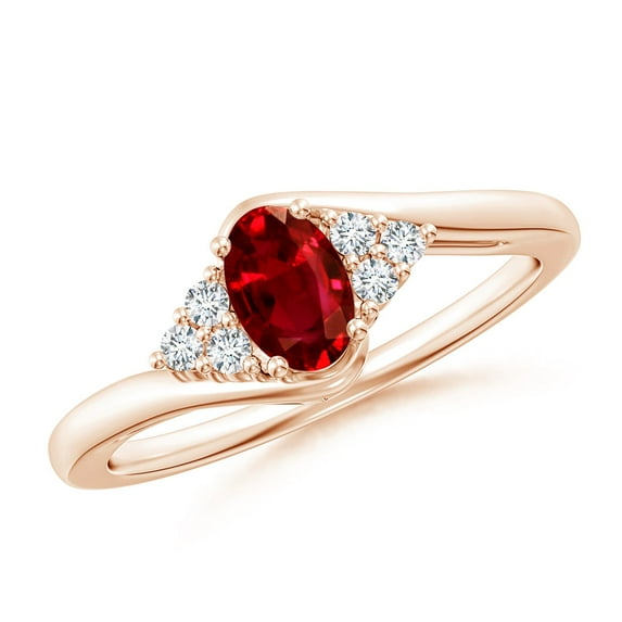 ANGARA Natural Oval Ruby Bypass Ring with Trio Diamond Accents in 14K Rose Gold for Women (Size-6x4mm) | July Birthstone, Birthday, Anniversary, Jewelry Gift for Women | Natural Ruby Ring