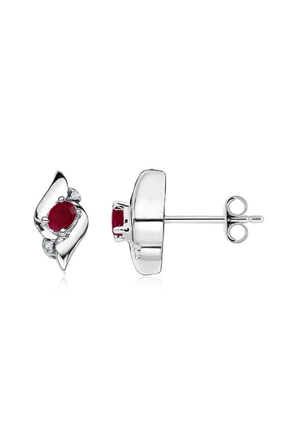 Natural Oval Ruby and Diamond Shell Stud Earrings in 925 Sterling Silver for Women (Size-4x3mm) | July Birthstone, Birthday, Anniversary, Jewelry Gift for Women | Natural Ruby Earrings