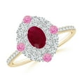 thumbnail image 1 of ANGARA Natural Oval Ruby Double Halo Two Tone Ring with Pink Sapphire in 14K Yellow & White Gold for Women (Size-6x4mm) | July Birthstone, Anniversary, Jewelry Gift for Women | Natural Ruby Ring, 1 of 10