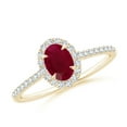 thumbnail image 1 of ANGARA Natural Oval Ruby Halo Engagement Ring in 14K Yellow Gold for Women (Size-6x4mm) | July Birthstone Jewelry for Her, 1 of 9