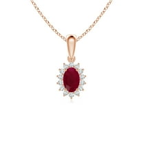 Angara Natural Ruby Pendant Necklace in 14K Rose Gold for Women (Size-6x4mm) – July Birthstone Jewelry | Oval Ruby Pendant with Floral Diamond Halo