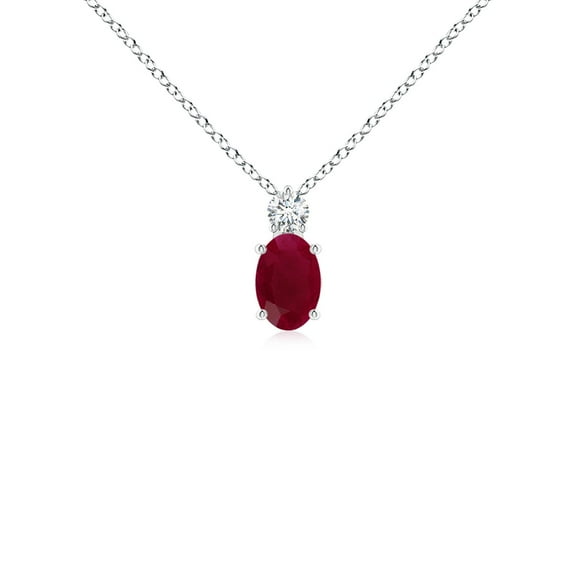 ANGARA Natural Oval Ruby Solitaire Pendant with Diamond in 925 Sterling Silver for Women (Size-6x4mm) | July Birthstone, Birthday, Anniversary, Jewelry Gift for Women | Natural Ruby Necklace
