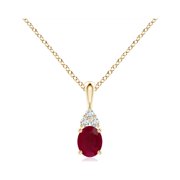 ANGARA Natural Oval Ruby Solitaire Pendant with Trio Diamond in 14K Yellow Gold for Women Size-5x4mm | July Birthstone, Birthday, Anniversary, Jewelry Gift for Women | Natural Ruby Necklace