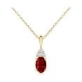thumbnail image 1 of ANGARA Natural Oval Ruby Solitaire Pendant with Trio Diamond in 14K Yellow Gold for Women (Size-6x4mm) | July Birthstone, Birthday, Anniversary, Jewelry Gift for Women | Natural Ruby Necklace, 1 of 8