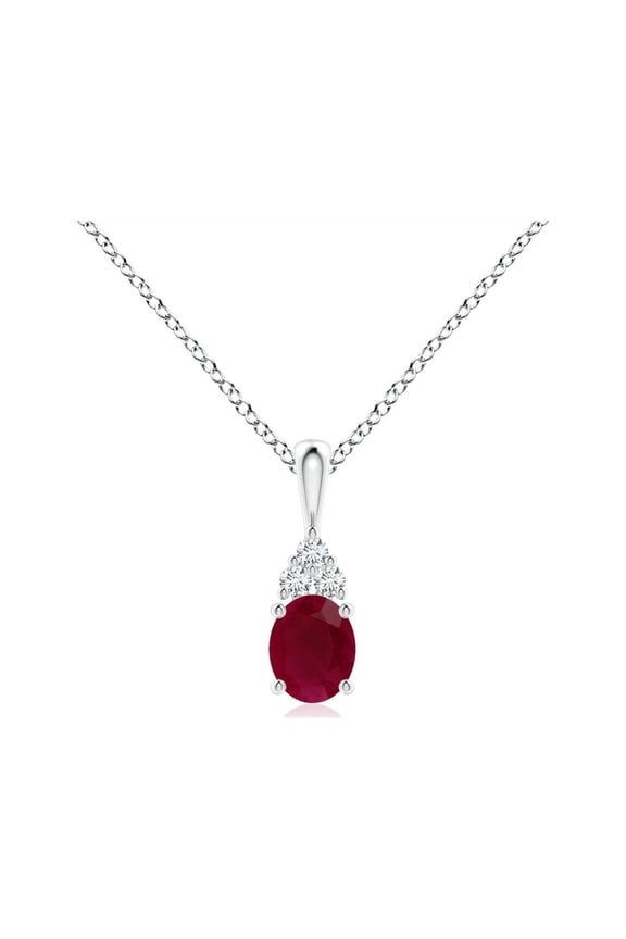 Natural Oval Ruby Solitaire Pendant with Trio Diamond in 925 Sterling Silver for Women (Size-5x4mm) | July Birthstone, Birthday, Anniversary, Jewelry Gift for Women | Natural Ruby Necklace