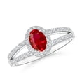 thumbnail image 1 of ANGARA Natural Oval Ruby Split Shank Halo Ring in 14K White Gold for Women (Size-6x4mm) | July Birthstone Jewelry for Her, 1 of 9