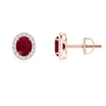 thumbnail image 1 of ANGARA Natural Oval Ruby Studs with Diamond Halo in 14K Rose Gold for Women (Size-5x4mm) | July Birthstone, Birthday, Anniversary, Jewelry Gift for Women | Natural Ruby Earrings, 1 of 7