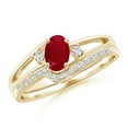 thumbnail image 1 of ANGARA Natural Oval Ruby and Diamond Bridal Set in 14K Yellow Gold for Women (Size-6x4mm) | July Birthstone Jewelry for Her | Natural Ruby Rings, 1 of 8