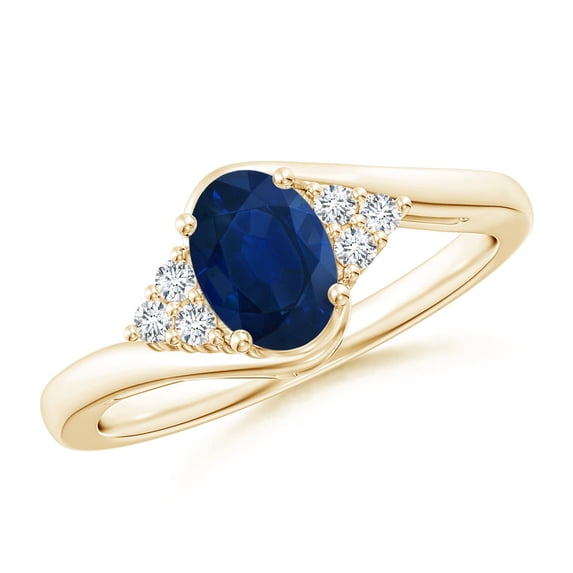 ANGARA Natural Oval Sapphire Bypass Ring with Trio Diamond Accents in 14K Yellow Gold for Women (Size-7x5mm) | September Birthstone, Anniversary, Jewelry Gift for Women | Natural Blue Sapphire Ring
