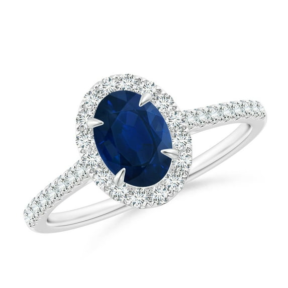 ANGARA Natural Oval Sapphire Halo Engagement Ring in 14K White Gold for Women (Size-7x5mm) | September Birthstone, Birthday, Anniversary, Jewelry Gift for Women | Natural Blue Sapphire Ring