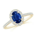 thumbnail image 1 of ANGARA Natural Oval Sapphire Halo Engagement Ring in 14K Yellow Gold for Women (Size-7x5mm) | September Birthstone, Birthday, Anniversary, Jewelry Gift for Women | Natural Blue Sapphire Ring, 1 of 8