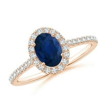 ANGARA Natural Oval Sapphire Halo Ring with Diamond Accents in 14K Rose Gold for Women (Size-7x5mm) | September Birthstone, Birthday, Anniversary, Jewelry Gift for Women | Natural Blue Sapphire Ring