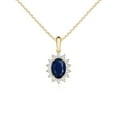 thumbnail image 1 of ANGARA Natural Oval Sapphire Pendant with Floral Diamond Halo in 14K Yellow Gold for Women (Size-7x5mm) | September Birthstone, Anniversary, Jewelry Gift for Women | Natural Blue Sapphire Necklace, 1 of 9