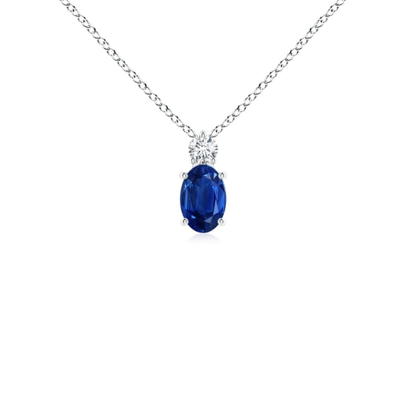 ANGARA Natural Oval Sapphire Solitaire Pendant with Diamond in 14K White Gold for Women (Size-6x4mm) | September Birthstone, Anniversary, Jewelry Gift for Women | Natural Blue Sapphire Necklace