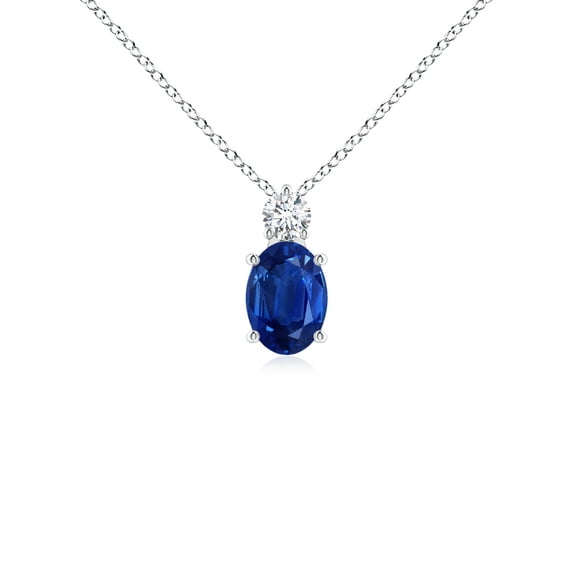ANGARA Natural Oval Sapphire Solitaire Pendant with Diamond in 14K White Gold for Women (Size-7x5mm) | September Birthstone, Anniversary, Jewelry Gift for Women | Natural Blue Sapphire Necklace
