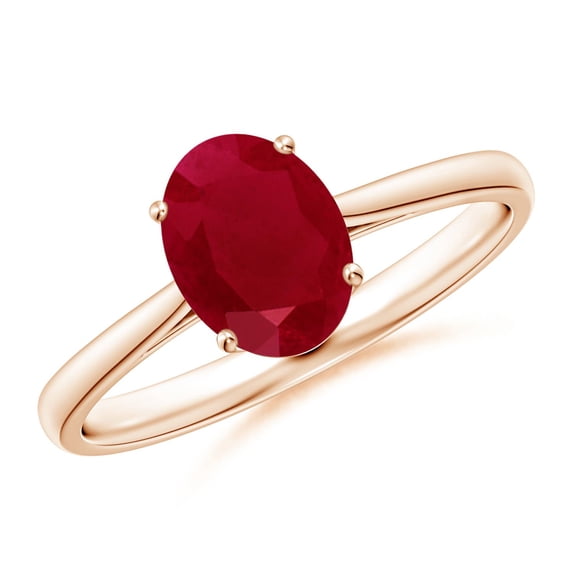 ANGARA Natural Oval Solitaire 1.25 ct Ruby Cocktail Ring in 14K Rose Gold for Women (Size-8x6mm) | July Birthstone, Birthday, Anniversary, Jewelry Gift for Women | Natural Ruby Ring